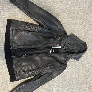 Mo-Ka Knit Hood Faux Leather Jacket